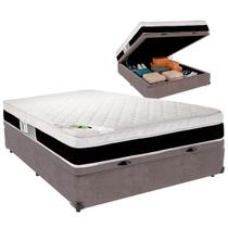 Cama Box Baú Viúvo Especial 120x188e Colchão Roma Molas Ensacadas Luckspuma Cinza