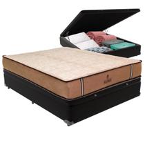Cama Box Baú Viúvo Preto e Colchão Madrid Molas V-Tech