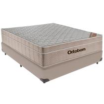 Cama Box Bege e Colchão Airtech SpringPocket Molas Ensacadas Casal Ortobom