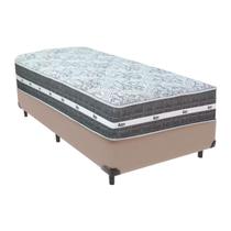 Cama Box Bege e Colchão Black Graphite Molas Ensacadas Solteiro 88x188X32 Anjos