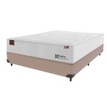 Cama Box Bege e Colchão Casal Brooklin Látex Natural e Molas Sealy