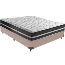 Cama Box Bege e Colchão Classic Preto Molas ensacadas Casal Anjos