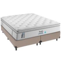 Cama Box Bege e Colchão Confort Gel Molas Ensacadas com Pillow Top King Sealy