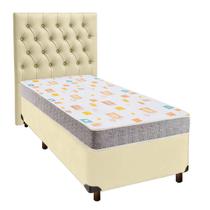 Cama + Box Bege e Colchão D20 Solteiro - D20 Inducol + Cabeceira Cama + Box Bege e Colchão D20 Solteiro - D20 Inducol + Cabeceira