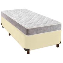 Cama + Box Bege e Colchão D33 Solteiro
