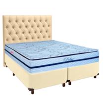Cama + Box Bege e Colchão Molas Ensacadas Queen - Blue Paropas + Cabeceira Cama + Box Bege e Colchão Molas Ensacadas Queen - Blue Paropas + Cabeceira
