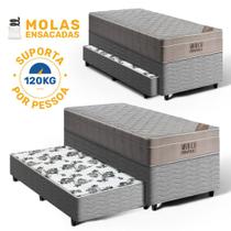 Cama Box Bicama com Colchão de Molas Ensacadas Ortobom AirTech SpringPocket Auxiliar de Molas Unique Solteiro 88 cm