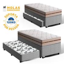 Cama Box Bicama com Colchão de Molas Ensacadas Solteiro Anjos Classic + Auxiliar de Molas Unique Solteiro 88cm