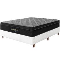 Cama Box Branca + Colchão Casal Santa Cruz Preto Molas Ensacadas Euro Pillow 138x188x72cm