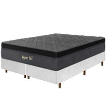 Cama Box Branca + Colchão Queen Size Suport Gel Molas Ensacadas Euro Pillow 158x198x75cm - Macio Cama Box Branca + Colchão Queen Size Suport Gel Molas Ensacadas Euro Pillow 158x198x75cm - Macio