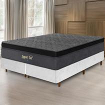Cama Box Branca + Colchão Queen Size Suport Gel Molas Ensacadas Euro Pillow 158x198x75cm - Macio