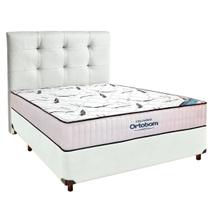 Cama Box Branco+Colchão Casal High Foam Ortobom + Cabeceira