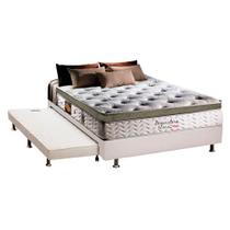 Cama Box c/Auxiliar Casal: Colchão Herval MasterPocket Imperatore Eco Bamboo + Base CRC Courano Branco(138x188)