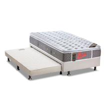 Cama Box c/Auxiliar Solteiro: Colchão Castor Pocket Castor Light Stress Oxygen New + Base CRC Courano Branco(88x188)