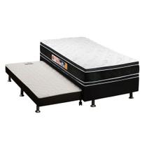 Cama Box c/Auxiliar Solteiro: Colchão Espuma Castor D33 Black e White DF + Base CRC Courano Black(88x188)