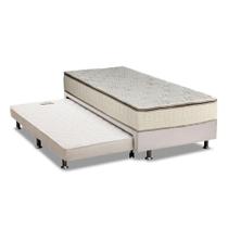 Cama Box c/Auxiliar Solteiro: Colchão Luckspuma Bonnel Montreal Spring + Base CRC Courano Branco(88x188)