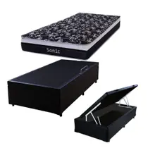 Cama Box c/ Baú Solteiro + Colchão de Molas Ensacadas Firme para 120 kilos 88x188x64cm Cama Box c/ Baú Solteiro + Colchão de Molas Ensacadas Firme para 120 kilos 88x188x64cm