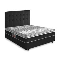 Cama Box + Cabeceira Cassis e Colchão Casal - Castor - Class Bonnel One Face - 138x188x60cm Preto