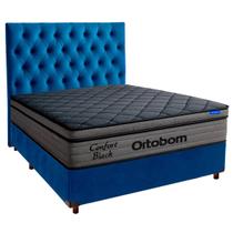 Cama Box + Cabeceira + Colchão Casal Confort Black Ortobom Cor:Azul