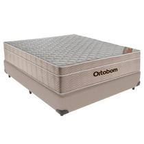 Cama Box Camurça Casal Bege e Colchão Airtech Spring Pocket M. Ensacadas Ortobom