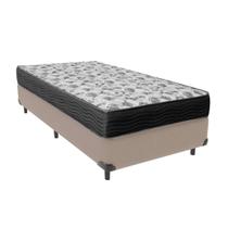 Cama Box Camurça Solteiro Bege e Colchão Misto ISO 100 Espuma Ortobom