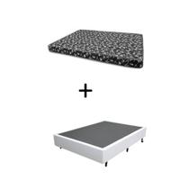 Cama Box Casal 138 Bello Box - Tecido Sintético Branco com Colchão New York Preto D28 - 100% Espuma - 54x138x188