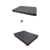 Cama Box Casal 138 Bello Box - Tecido Sintético Marrom com Colchão New York Preto D28 - 100% Espuma - 54x138x188