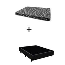 Cama Box Casal 138 Bipartido Bello Box - Tecido Sintético Preto com Colchão Casal 138 New York Preto D28 - 100% Espuma - 14x138x188