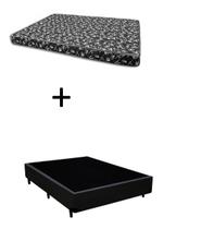 Cama Box Casal 138 Bipartido Bello Box - Tecido Sintético Preto com Colchão New York Preto D28 - 100% Espuma - 54x138x188
