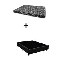 Cama Box Casal 138 Bipartido Bello Box - Tecido Sintético Preto com Colchão New York Preto D28 - 100% Espuma - 54x138x188