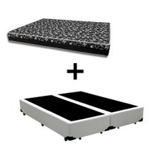 Cama Box Casal 138 Bipartido - Tecido Sintético Branco Com Colchão Belize Bello Box - D33 Preto 57x138x188