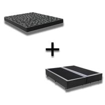 Cama Box Casal 138 Bipartido Tecido Sintético Preto Com Colchão Espuma D20 - Tampo Preto 12cm