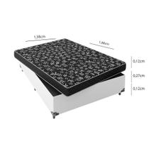 Cama Box Casal 138 Tecido Sintético Branco com Colchão Espuma D20 - Tampo Preto 12cm