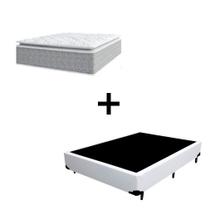 Cama Box Casal 138 Tecido Sintético Branco Com Colchão Nazar Molas Ensacadas com Pillow Top - Bello Box - Conforto (Espuma da Nasa) Viscoeslástico D33 Cinza