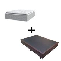 Cama Box Casal 138 Tecido Sintético Marrom Com Colchão Nazar Molas Ensacadas com Pillow Top - Bello Box - Viscoeslástico D33 Cinza