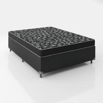 Cama Box Casal 138 Tecido Sintético Preto com Colchão Espuma D20 - Tampo Preto 12cm