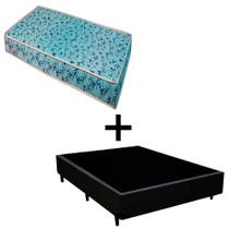 Cama Box Casal 138 Tecido Sintético Preto Com Colchão Natal Bello Box - 100% Espuma - D23 Azul 54x138x188