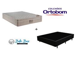 Cama Box Casal 138 Tecido Sintético Preto com Colchão Ortobom Airtech Spring Pocket D26 Bege 70x138x188