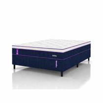 Cama Box Casal 138x188 Molas Ensacadas Colchão AG D80 Dallas Smartz + Base Jacquard Azul Blue Woven Suporta 110kg