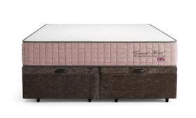 Cama Box Casal Bau Bipartido Suede Marrom + Colchão Grand Hotel Rose Molas Ensacadas - Comfort Prime