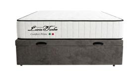 Cama Box Casal Bau Suede Cinza + Colchão Leiria Turbo Molas Ensacadas - Comfort Prime