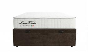 Cama Box Casal Bau Suede Marrom + Colchão Leiria Turbo Molas Ensacadas - Comfort Prime Cama Box Casal Bau Suede Marrom + Colchão Leiria Turbo Molas Ensacadas - Comfort Prime