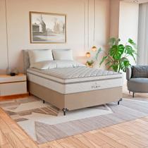 Cama Box Casal Bege + Colchão Paris Molas Ensacadas Branco