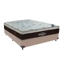Cama Box Casal Bege e Colchão Sleep King Molas Ensacadas Ortobom