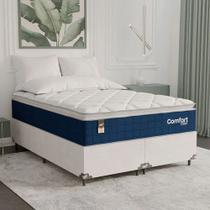 Cama Box Casal Bipartido + Colchão Comfort Class Pillow Top Azul/suede Branco Cama Box Casal Bipartido + Colchão Comfort Class Pillow Top Azul/suede Branco
