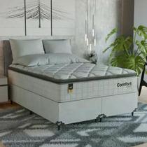 Cama Box Casal Bipartido + Colchão Comfort Class Pillow Top Branco/suede Branco