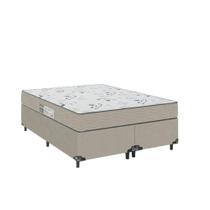 Cama Box Casal Bipartido + Colchão D33 One Face - 56x138x188cm - Suede Bege