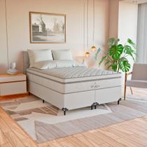 Cama Box Casal Bipartido + Colchão Paris Molas Branco
