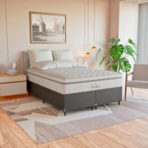 Cama Box Casal Bipartido Couro Preto + Colchão Paris Branco