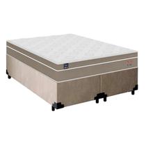 Cama Box Casal Bipartido Suede + Colchão Lis Molas Ensacadas Plumatex 138cm